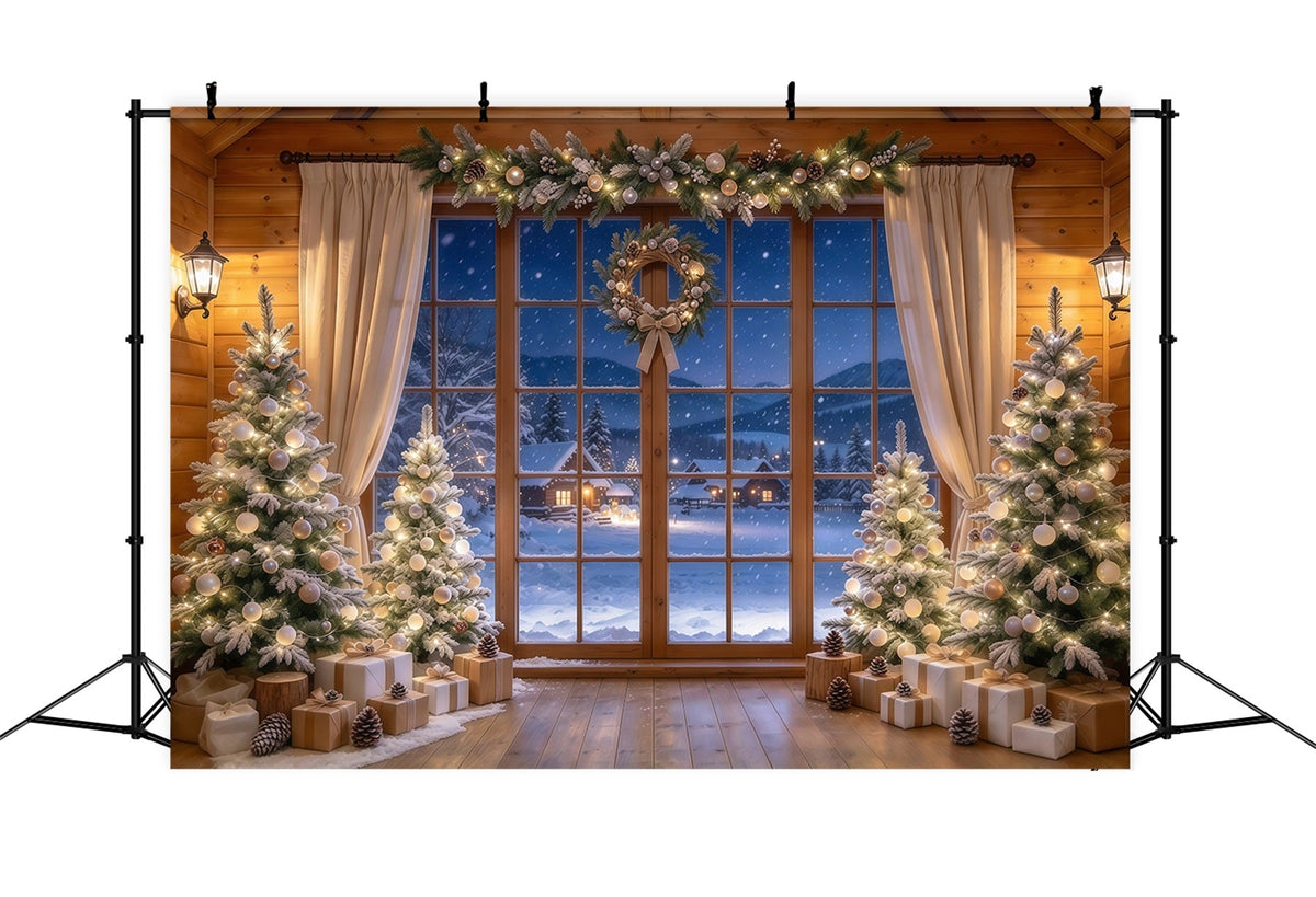 Santa Backdrop Champagne Fir Window Display Christmas Backdrops UK GQ610-33