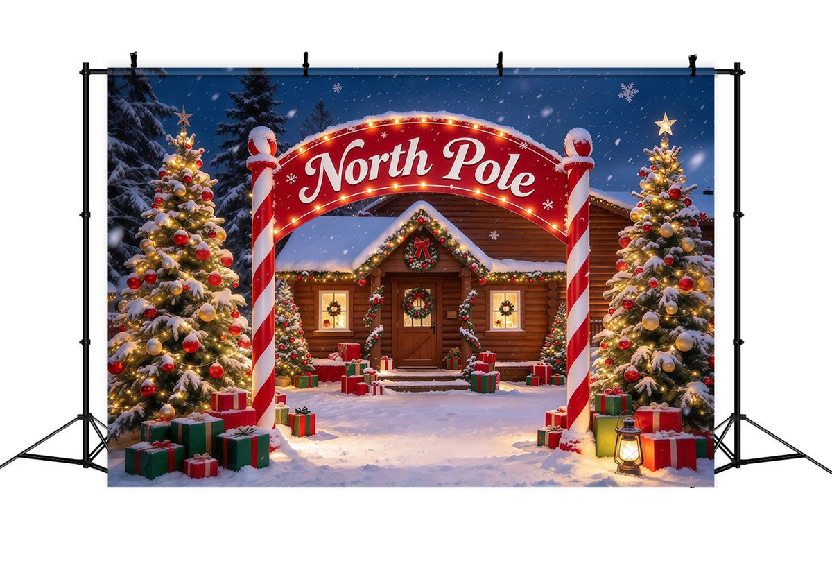 North Pole Photo Backdrop Winter Snow Lodge Gateway Professional Christmas Backdrop UK GQ610-36