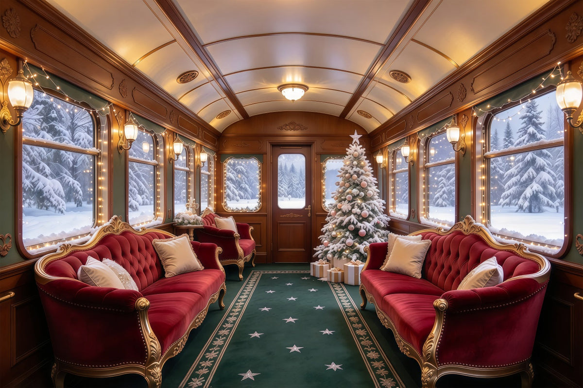 Christmas Backdrops for Photography Crimson Velvet Railway Lounge Christmas Photography Backdrop UK GQ610-41