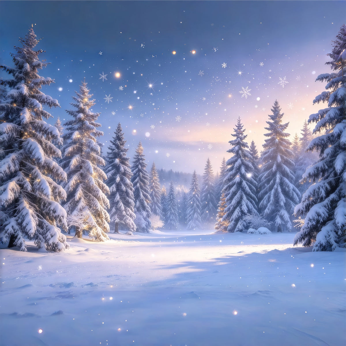 Christmas Tree Backdrops Twilight Snowy Pine Forest Xmas Backdrop UK GQ610-42
