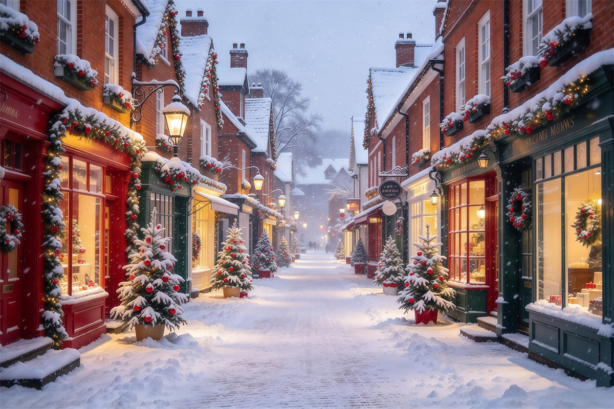 Christmas Village Backdrops Snowy Festive Shopping Street Christmas Street Backdrop UK GQ610-53