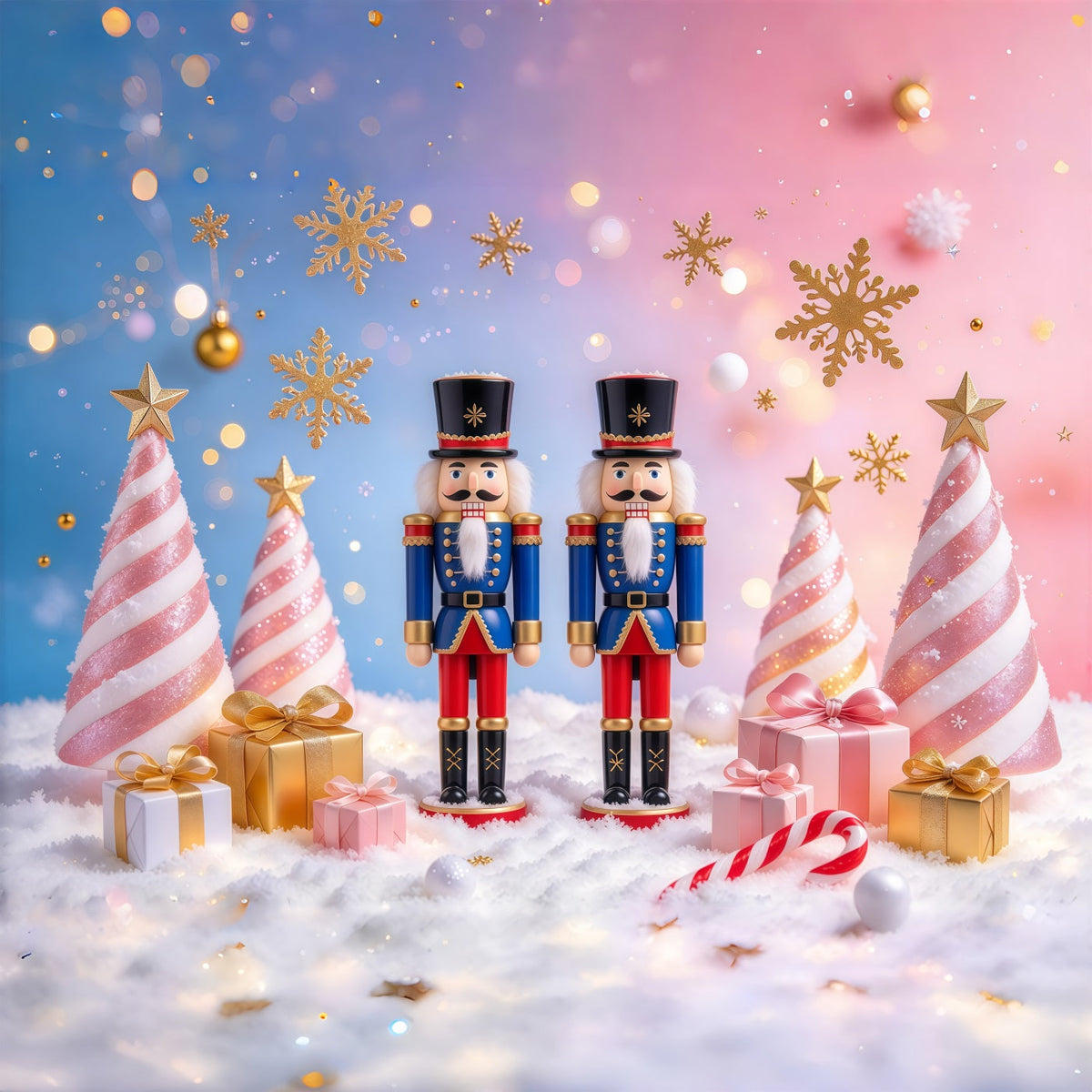 Christmas Backdrop Snow Pastel Candy Trees Nutcracker Photo Backdrop UK GQ610-56