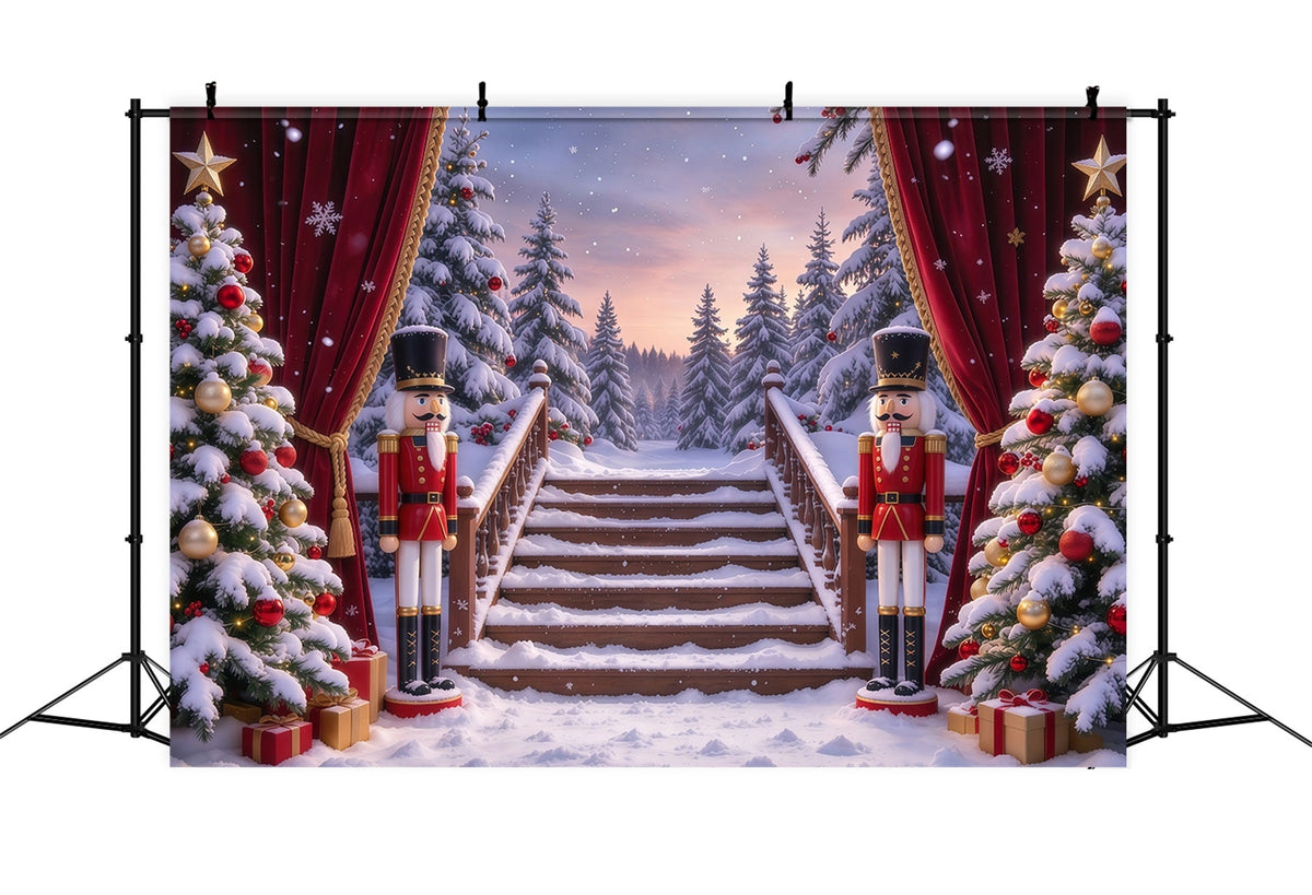 Christmas Theme Backdrop Snowy Forest Gateway Stage Nutcracker Backdrops UK GQ610-59