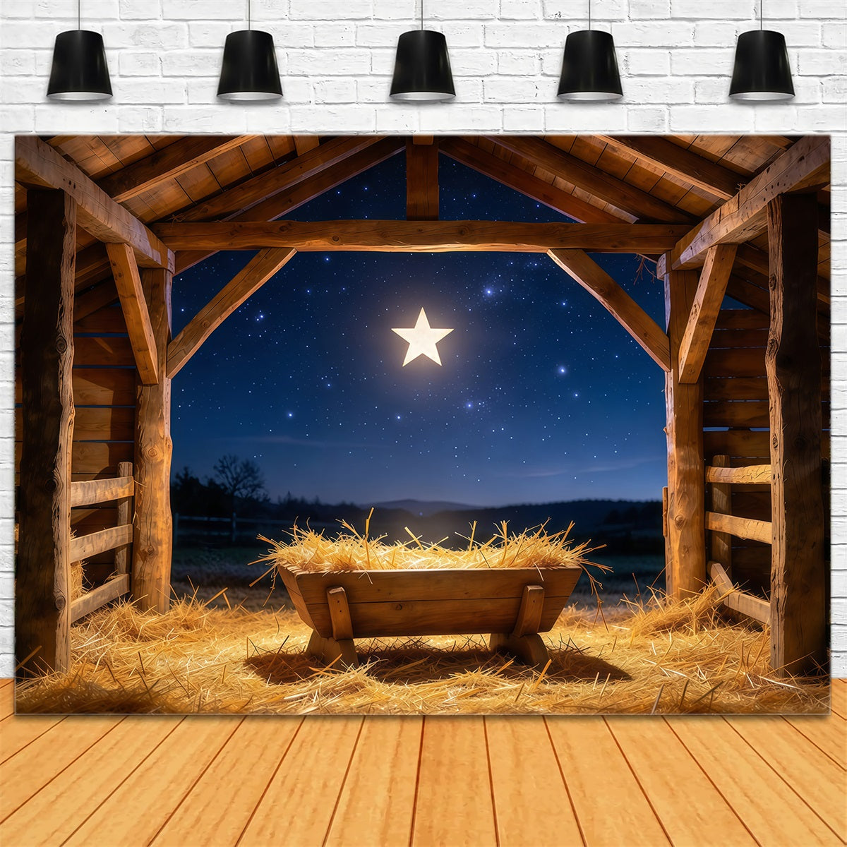 Nativity Scene Backdrop Starry Night Manger Stable Manger Scene Backdrop UK GQ610-61