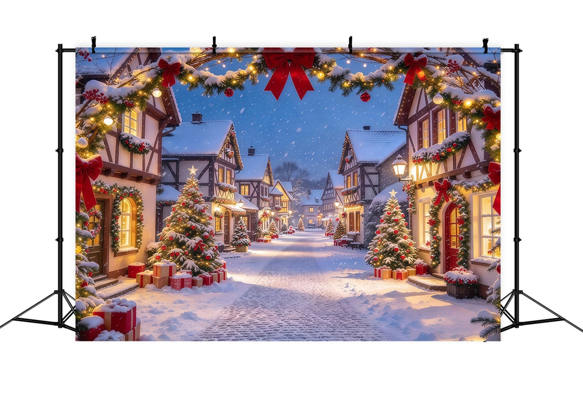 Christmas Village Backdrops Red Bow Snowy Arch Gateway Xmas Backdrops UK GQ610-64