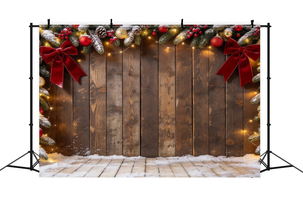 Christmas Backdrop Rustic Wood Bow Ornament Frame Christmas Theme Backdrop UK GQ610-66