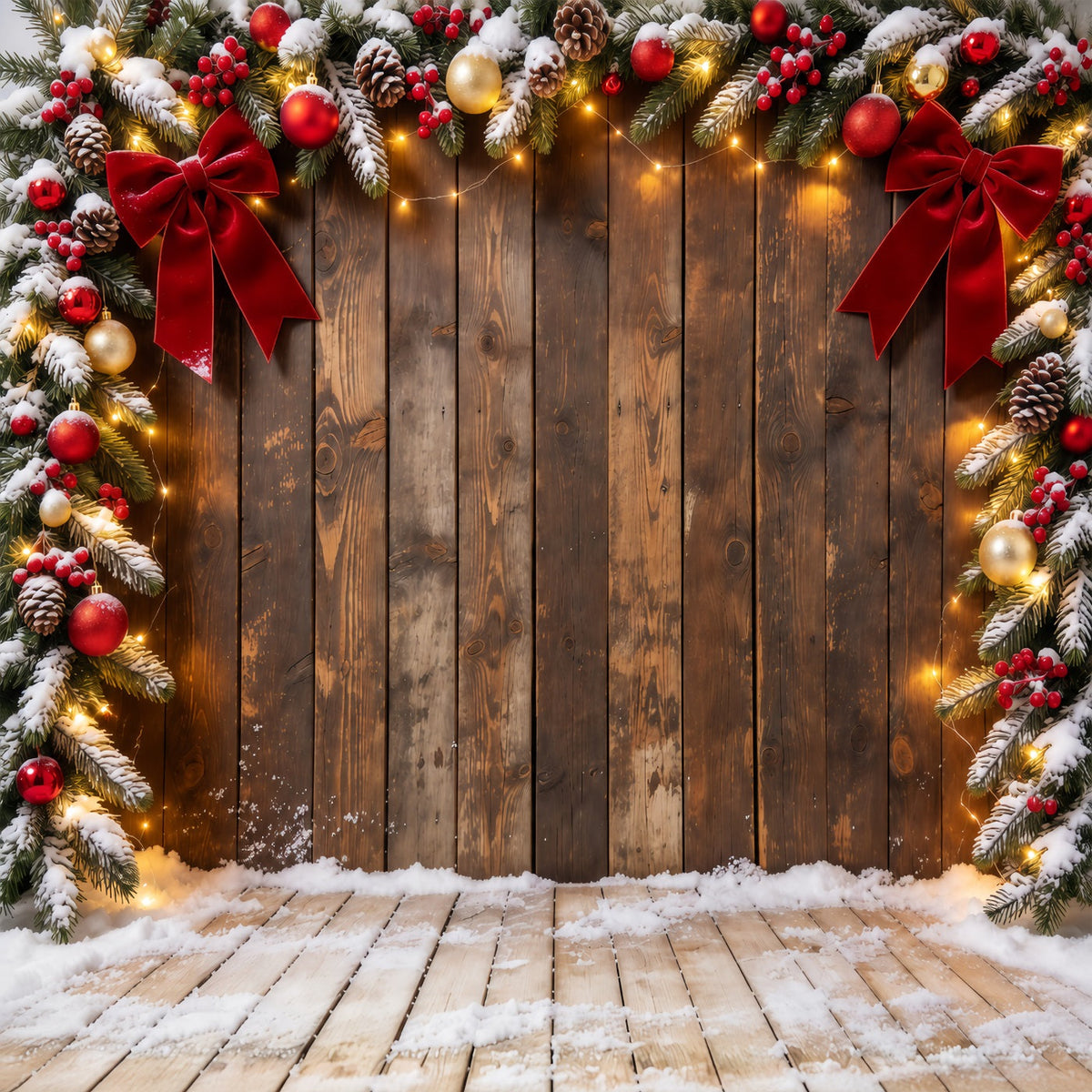 Christmas Backdrop Rustic Wood Bow Ornament Frame Christmas Theme Backdrop UK GQ610-66