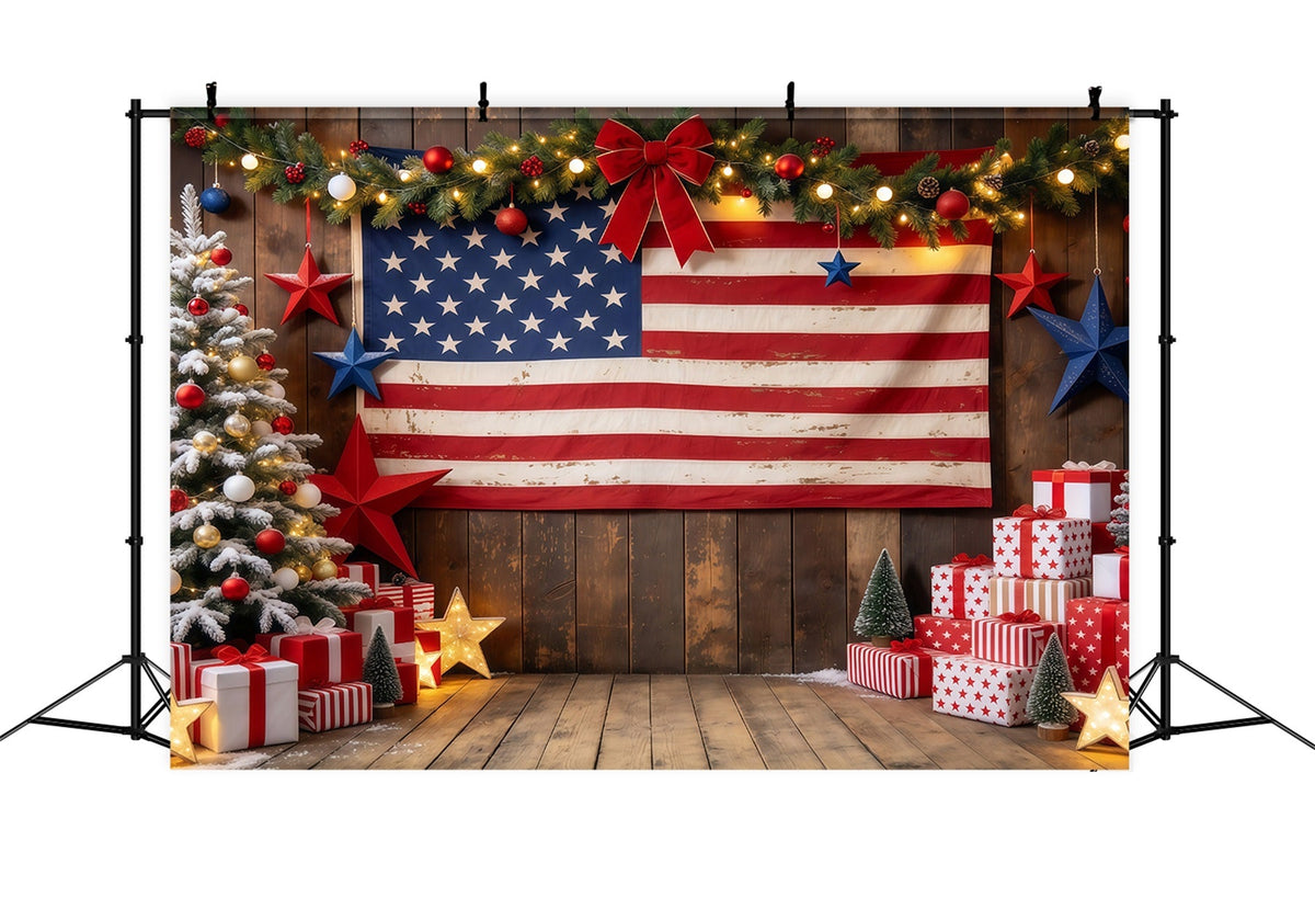 Country Christmas Backdrop Rustic Flag Gift Display Christmas Tree Photography Backdrop UK GQ610-68