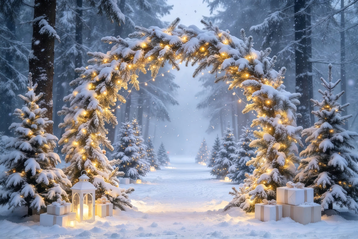Christmas Backdrops for Photos Snowy Illuminated Evergreen Arch Winter Wonderland Christmas Backdrop UK GQ610-69