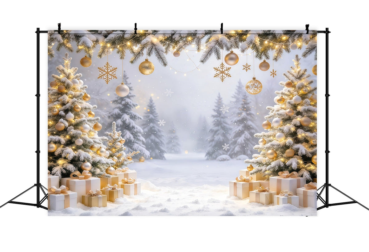 Christmas Backdrop for Photos Golden Ornament Snowy Forest Christmas Card Backdrop UK GQ610-71