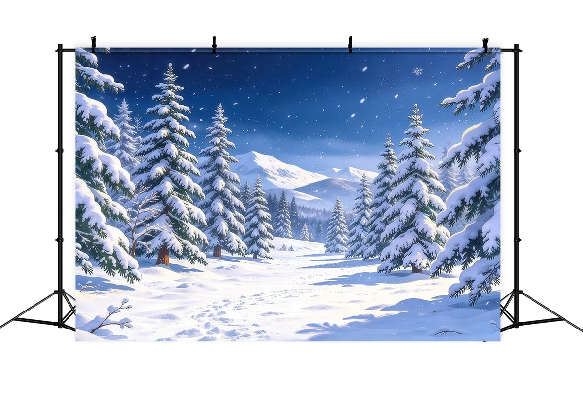 Christmas Tree Photography Backdrop Snowy Evergreen Mountain Valley Christmas Backdrop Photo UK GQ610-73