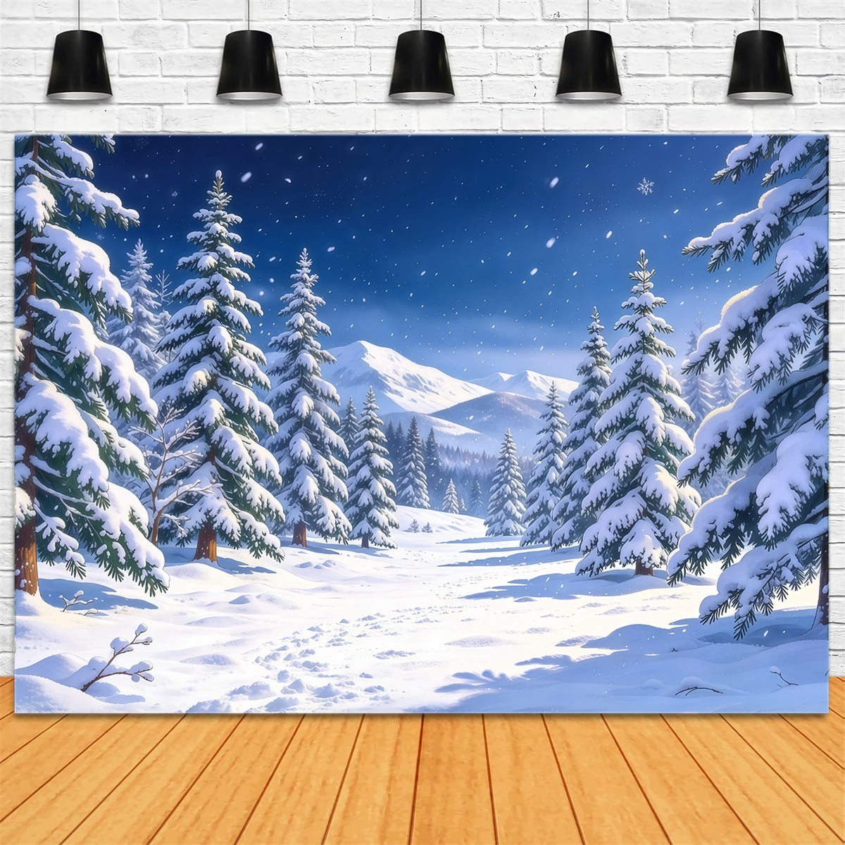 Christmas Tree Photography Backdrop Snowy Evergreen Mountain Valley Christmas Backdrop Photo UK GQ610-73