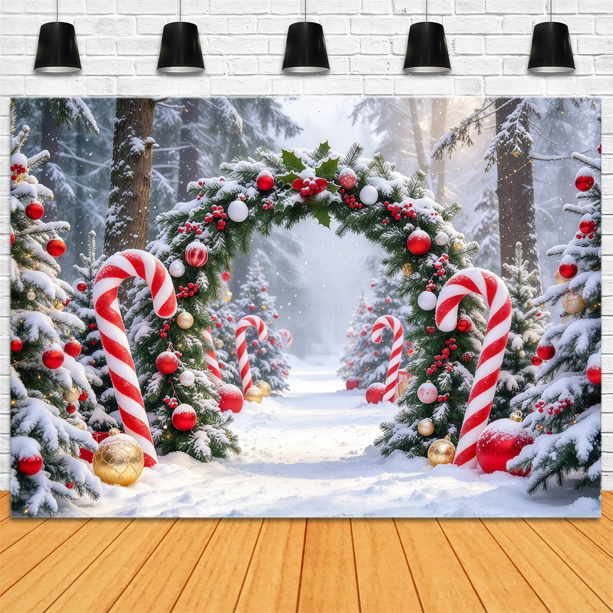 Christmas Backdrop for Photos Candy Cane Evergreen Archway Christmas Backdrop for Wall UK GQ610-75