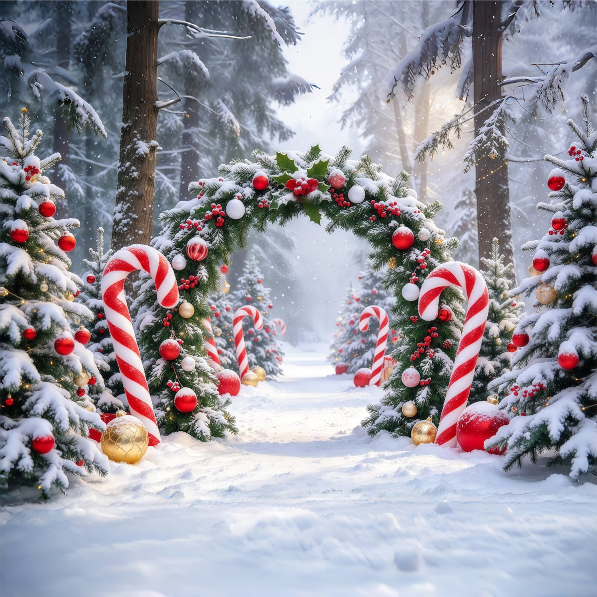 Christmas Backdrop for Photos Candy Cane Evergreen Archway Christmas Backdrop for Wall UK GQ610-75