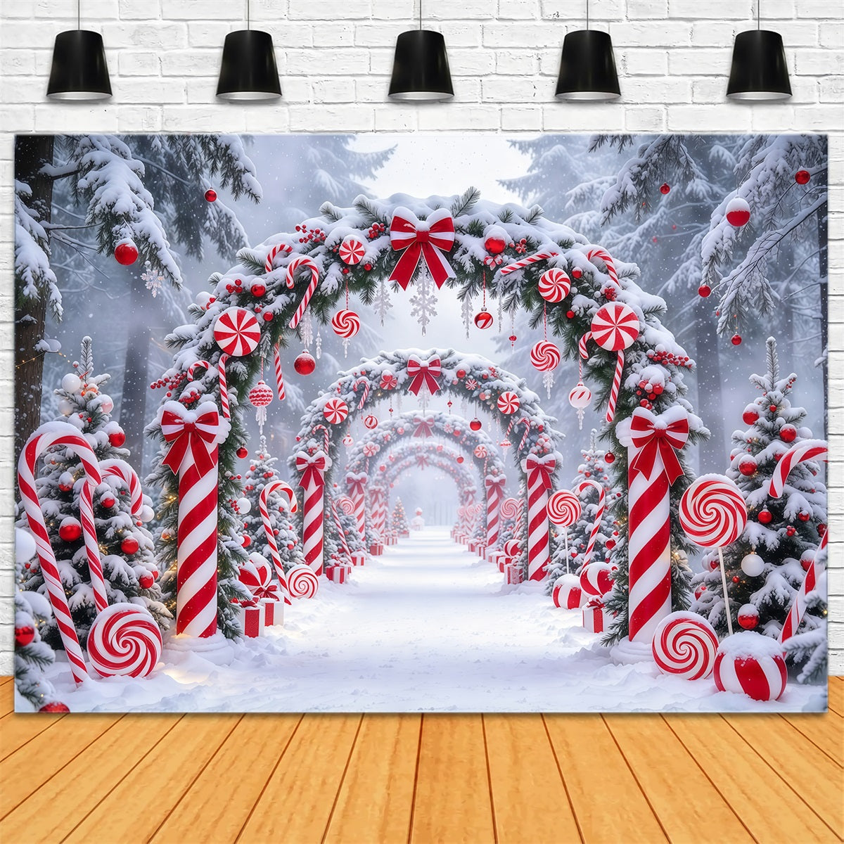Christmas Candy Cane Backdrop Peppermint Snowy Candyland Christmas Backdrops for Stage UK GQ610-76