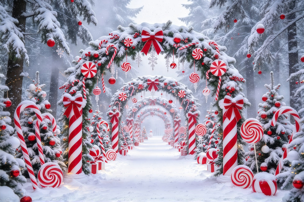 Christmas Candy Cane Backdrop Peppermint Snowy Candyland Christmas Backdrops for Stage UK GQ610-76