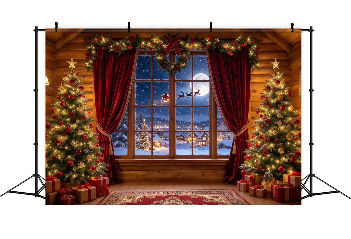 Santa Backdrop Rustic Cabin Santa Window Christmas Scene Backdrops UK GQ610-83