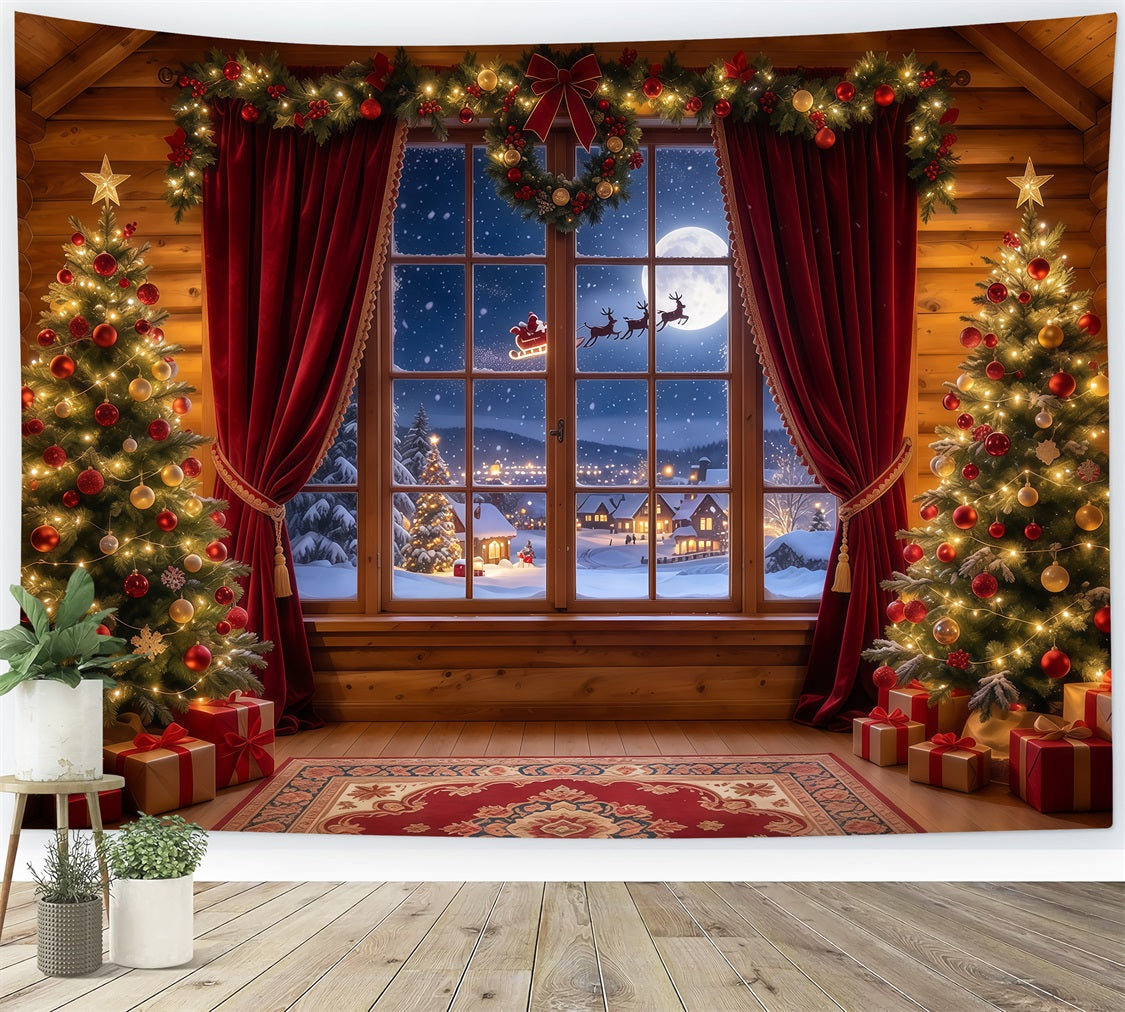 Santa Backdrop Rustic Cabin Santa Window Christmas Scene Backdrops UK GQ610-83