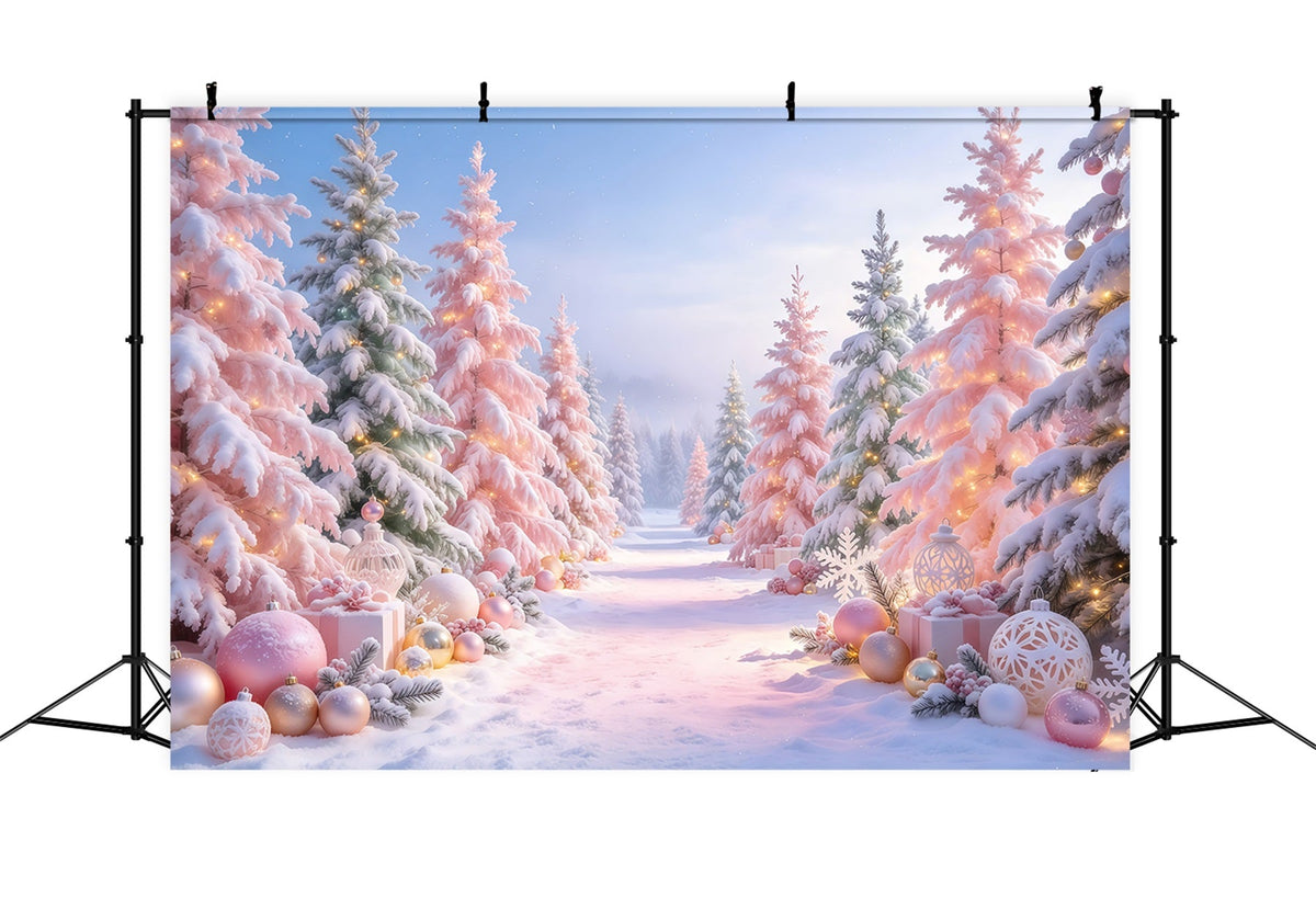 Christmas Tree Backdrops Blush Pink Ornament Forest Christmas Stage Backdrop UK GQ610-85
