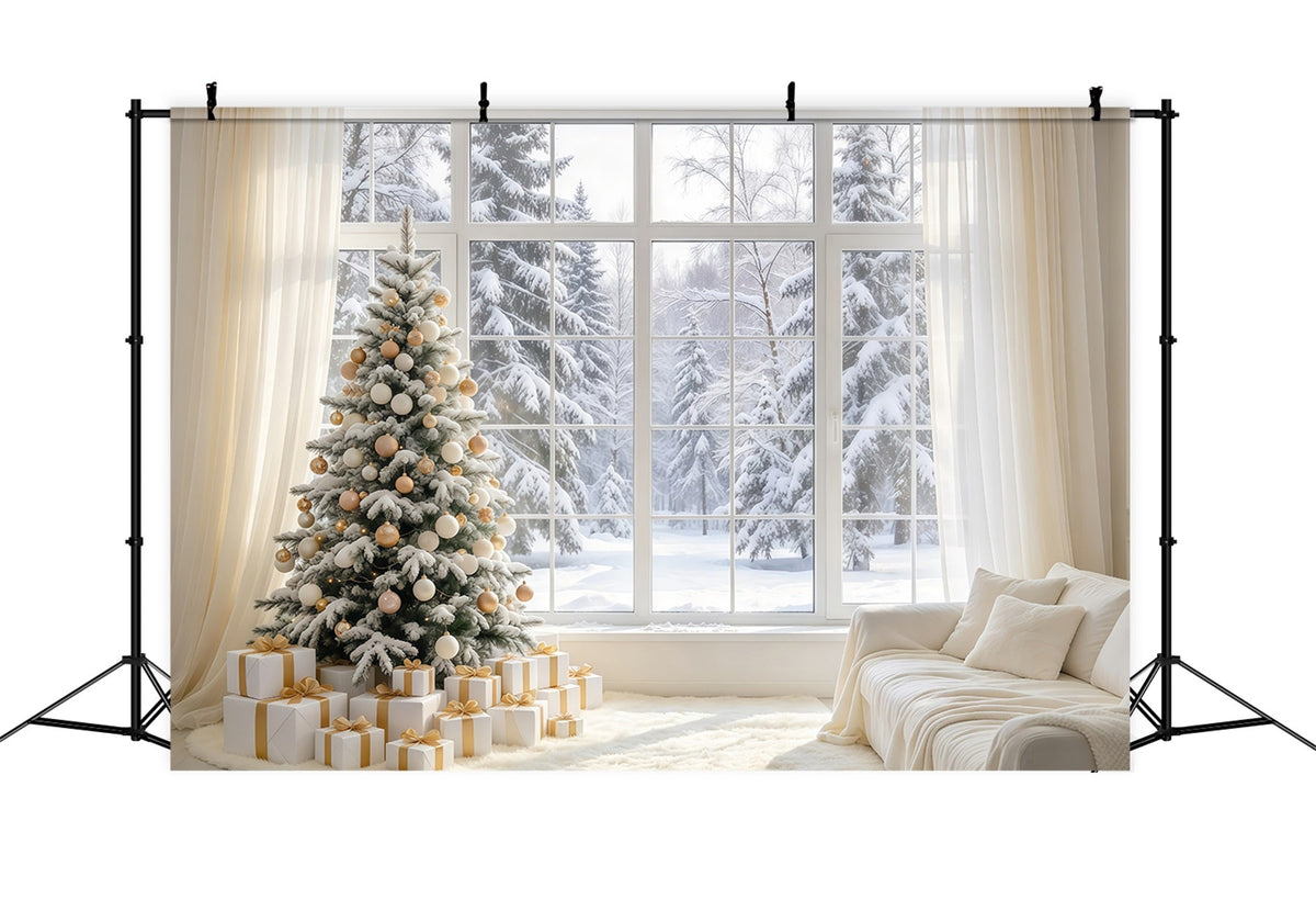White Christmas Photo Backdrop Ivory Gold Window Retreat Best Christmas Backdrops for Photography UK GQ610-88