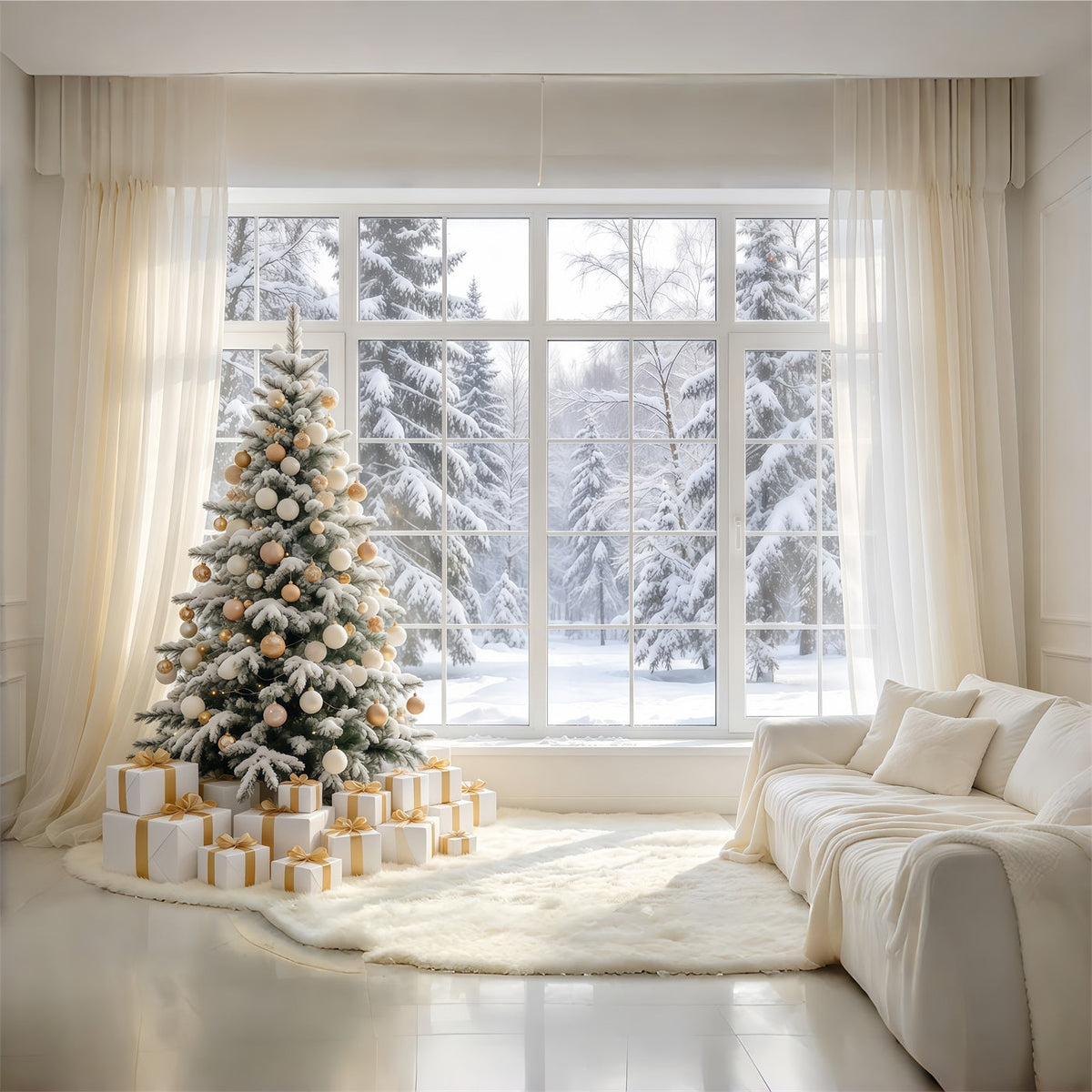 White Christmas Photo Backdrop Ivory Gold Window Retreat Best Christmas Backdrops for Photography UK GQ610-88