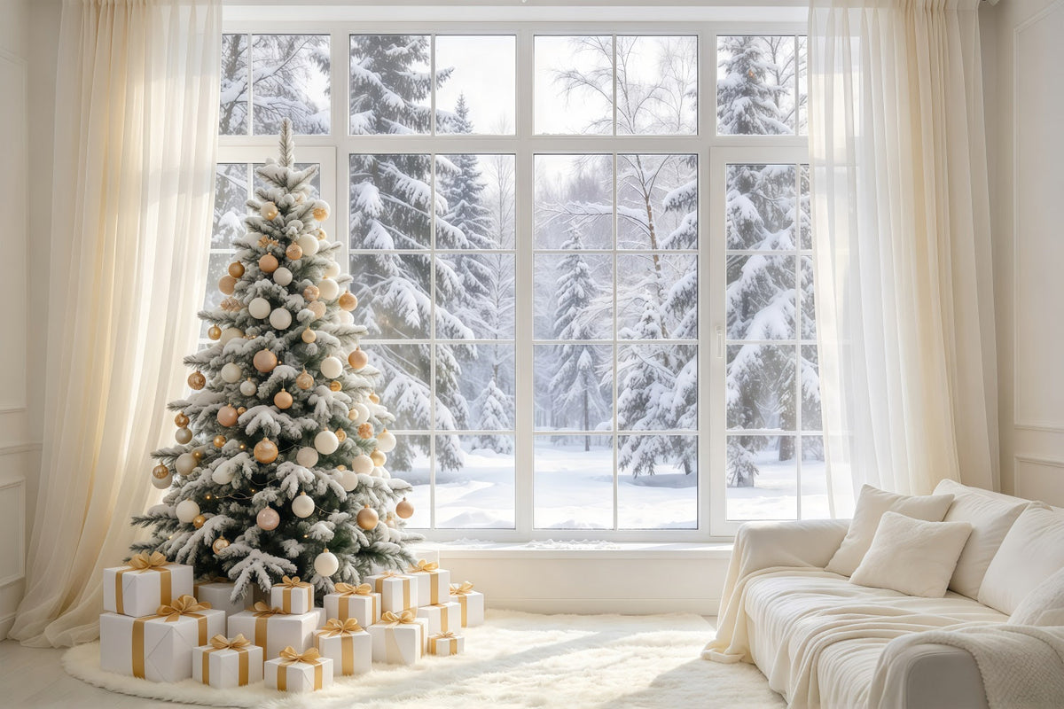 White Christmas Photo Backdrop Ivory Gold Window Retreat Best Christmas Backdrops for Photography UK GQ610-88