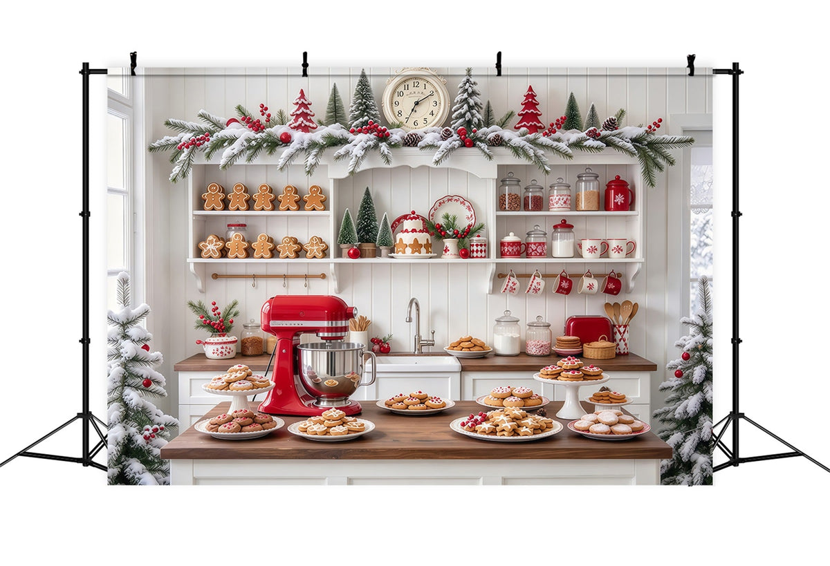 Christmas Backdrop White Cookie Baking Kitchen Gingerbread Photo Backdrop UK GQ610-89