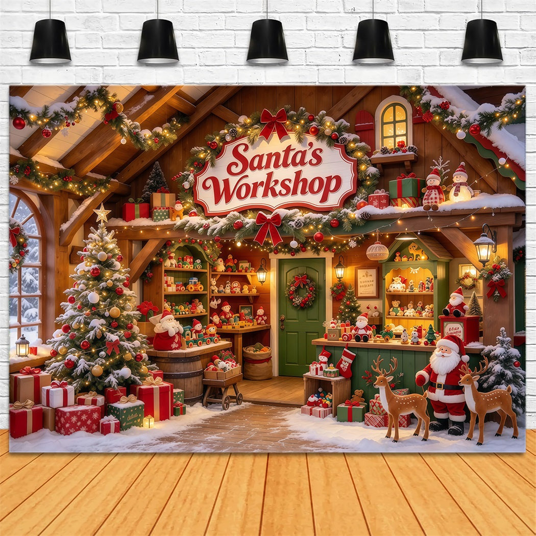 Santa Workshop Backdrop Wooden Toy Shelf Display Christmas Backdrops for Photography UK GQ610-9