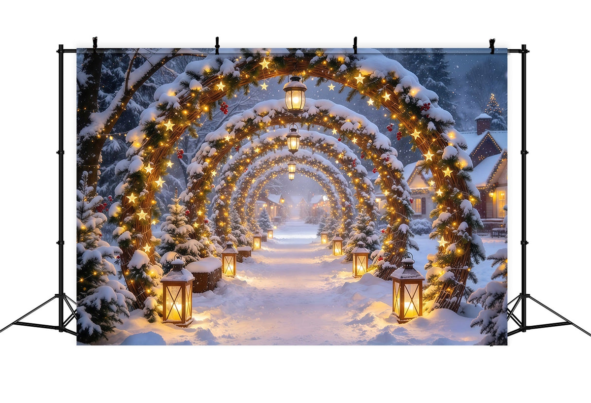 Christmas Arch Backdrop Golden Star Lantern Archway Xmas Photo Backdrops UK GQ610-94
