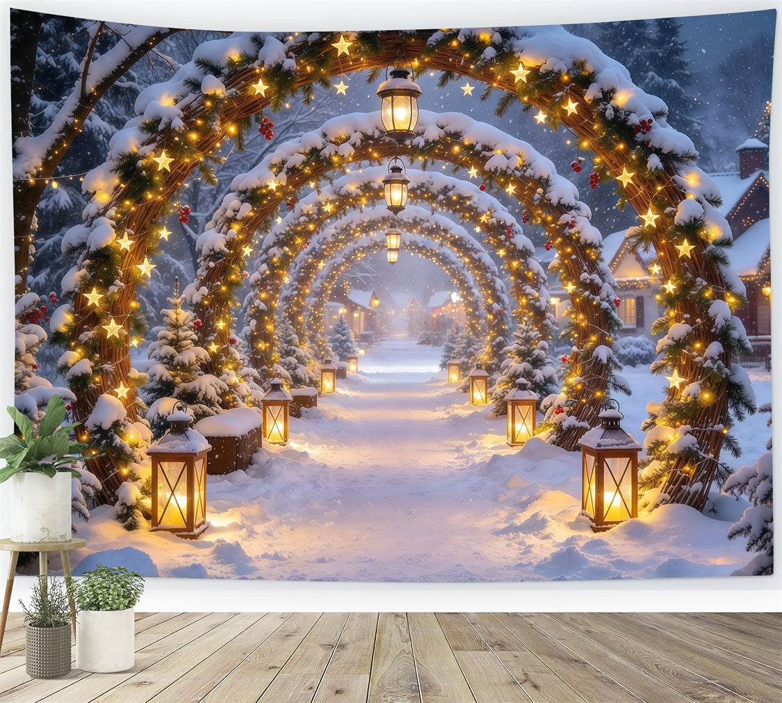 Christmas Arch Backdrop Golden Star Lantern Archway Xmas Photo Backdrops UK GQ610-94