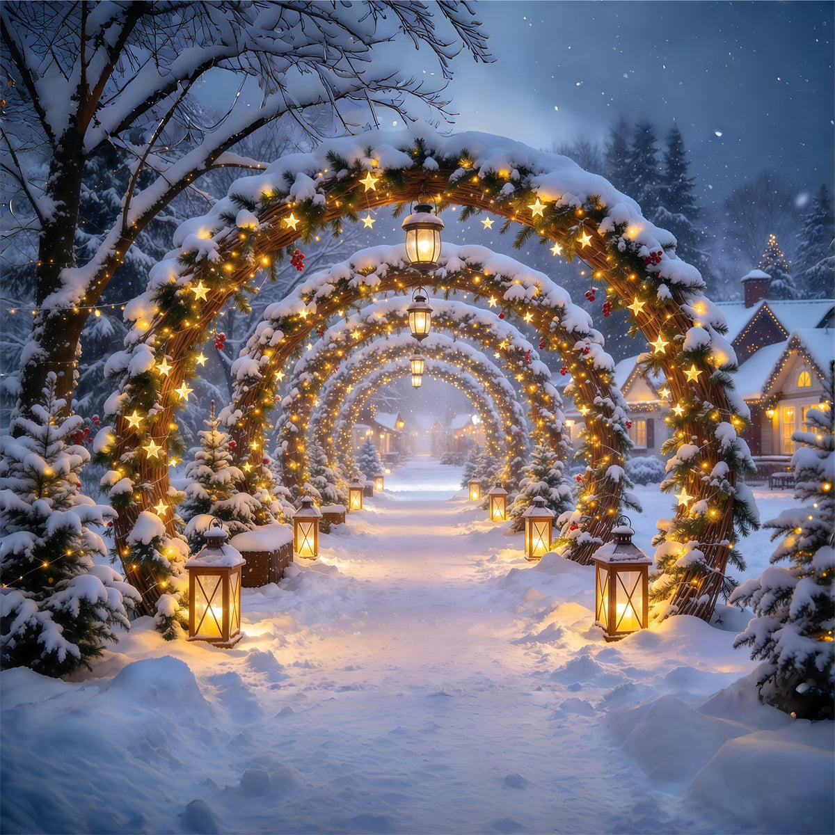 Christmas Arch Backdrop Golden Star Lantern Archway Xmas Photo Backdrops UK GQ610-94