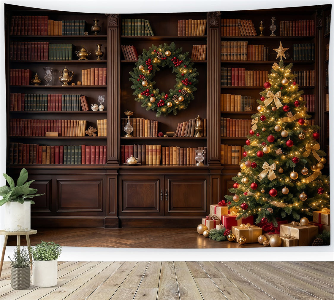 Victorian Christmas Backdrops Classic Library Tree Display Christmas Holiday Backdrops UK GQ610-98