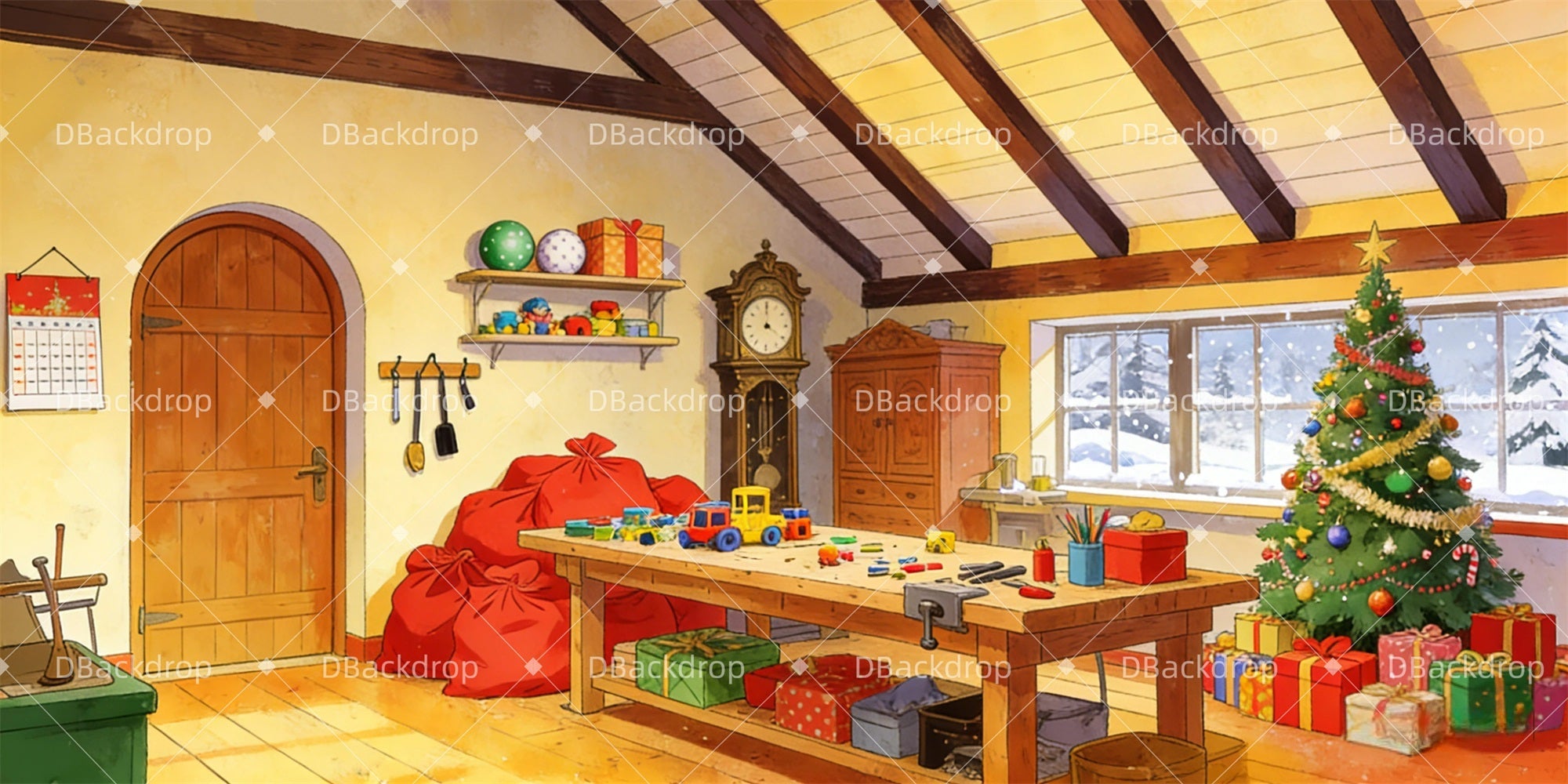 Professional Stage Backdrops Santa's Workshop School Play Backdrop UK GQ63-T41