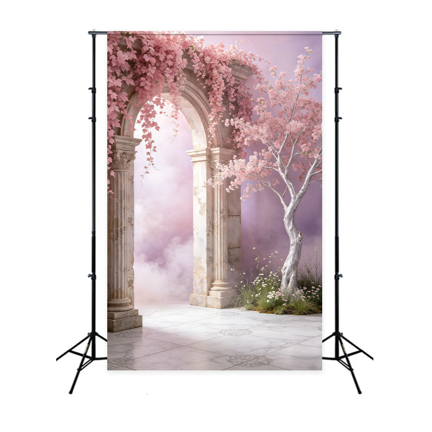 Portrait Backdrop Blush Blossom Marble Archway Abstract Backdrop UK GQ64-33