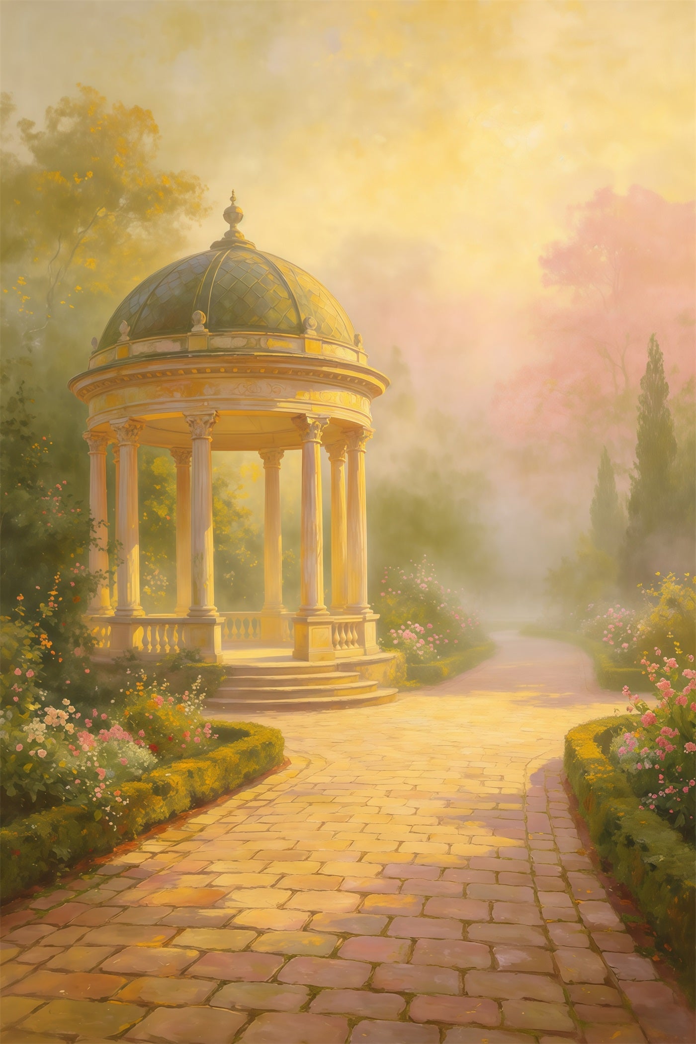 Portrait Photography Backdrop Golden Mist Garden Gazebo Path Abstract Backdrop UK GQ64-34