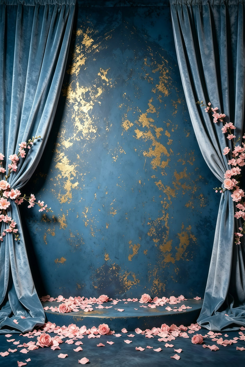 Blue And Gold Backdrop Wall Velvet Fleck Roses Abstract Photography Backdrops UK GQ64-37