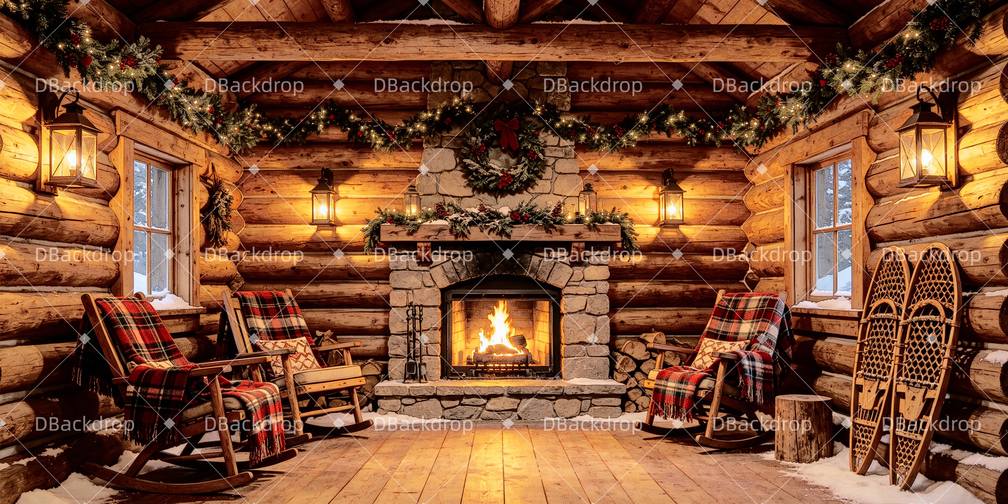 True North Backdrop Cozy Cabin Fireplace Retreat VBS Backdrops UK GQ64-T13