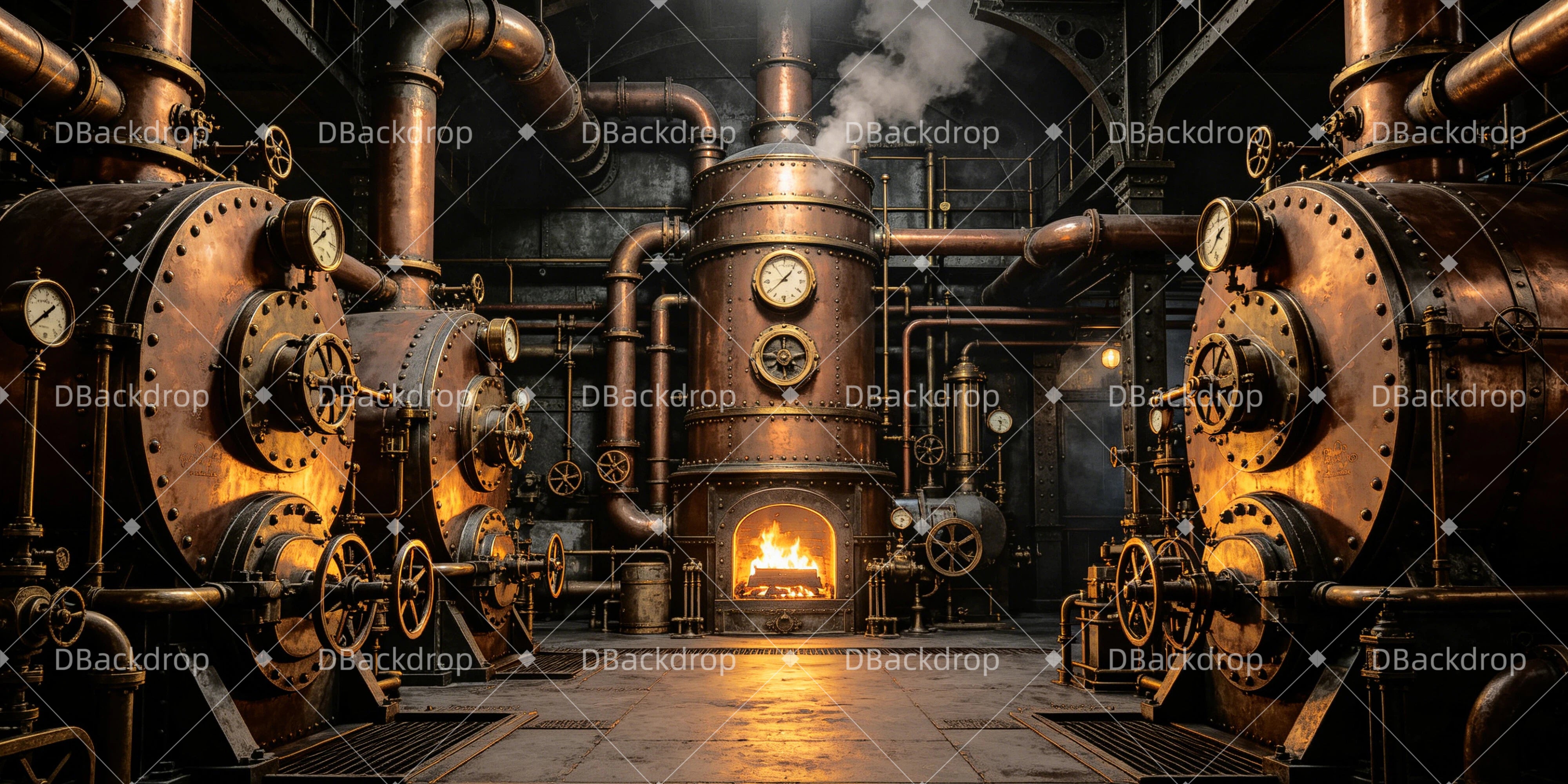 Steampunk Backdrop Steam Boiler Furnace Room VBS Backdrop UK GQ64-T16