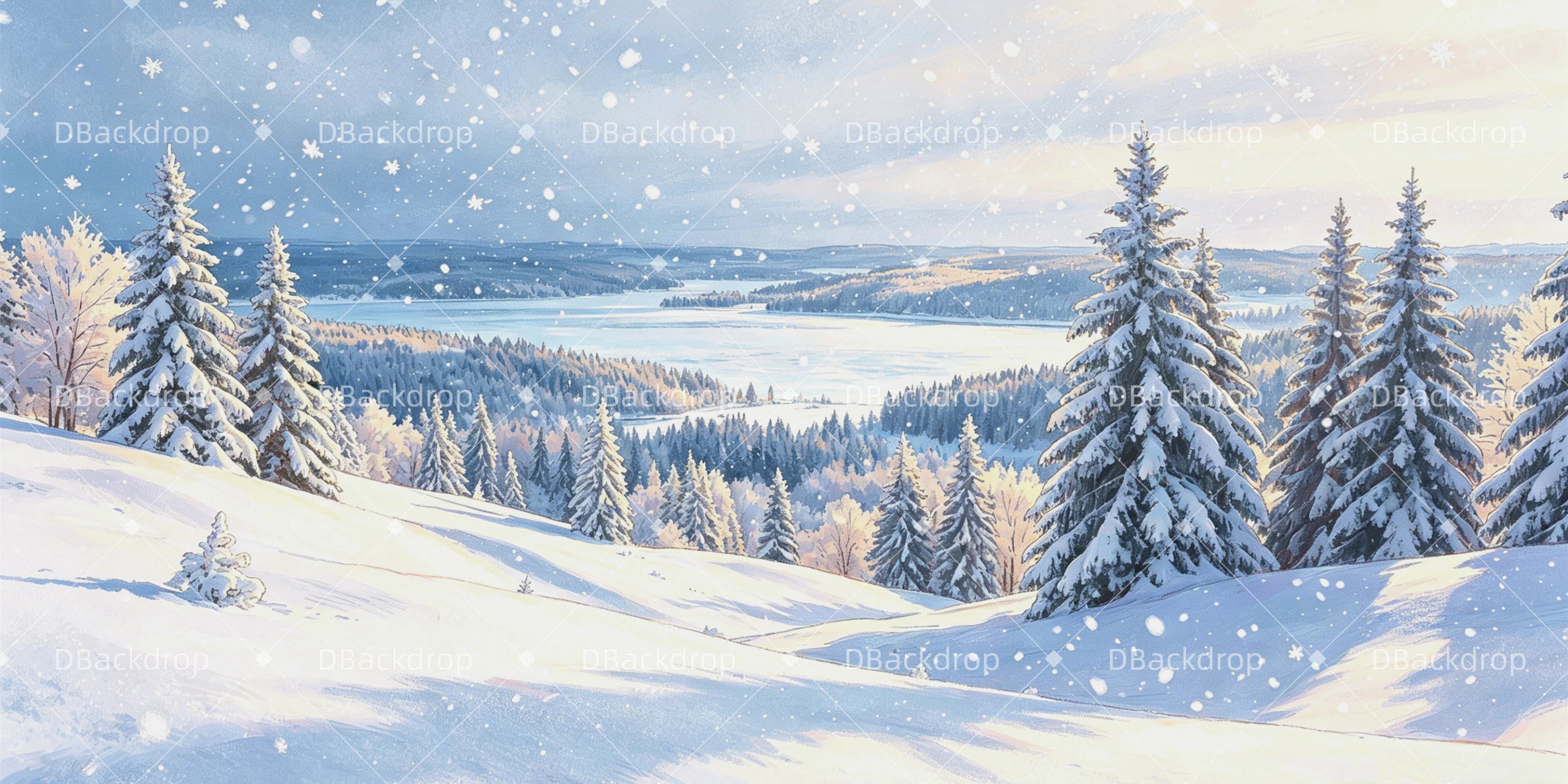 Snowscape Backdrop Snowy Pine Forest Valley VBS Backdrops UK GQ64-T19