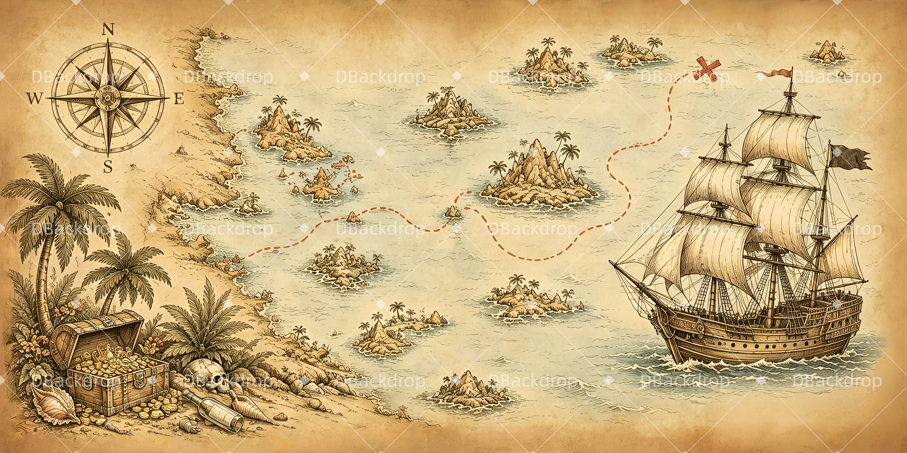 Performance Backdrop Vintage Nautical Map School Play Backdrops UK GQ65-T110