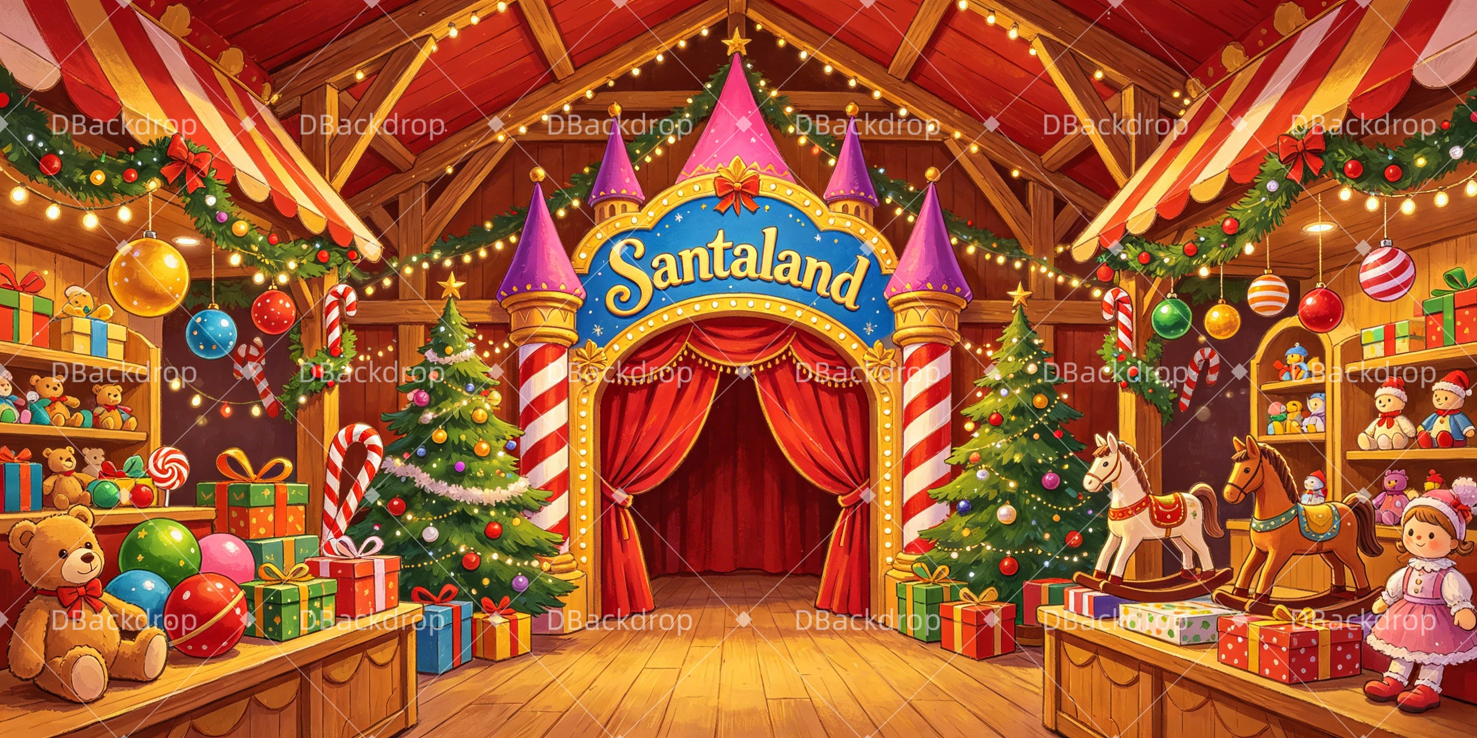 Christmas Stage Backdrops Santaland Workshop School Play Backdrops UK GQ65-T59