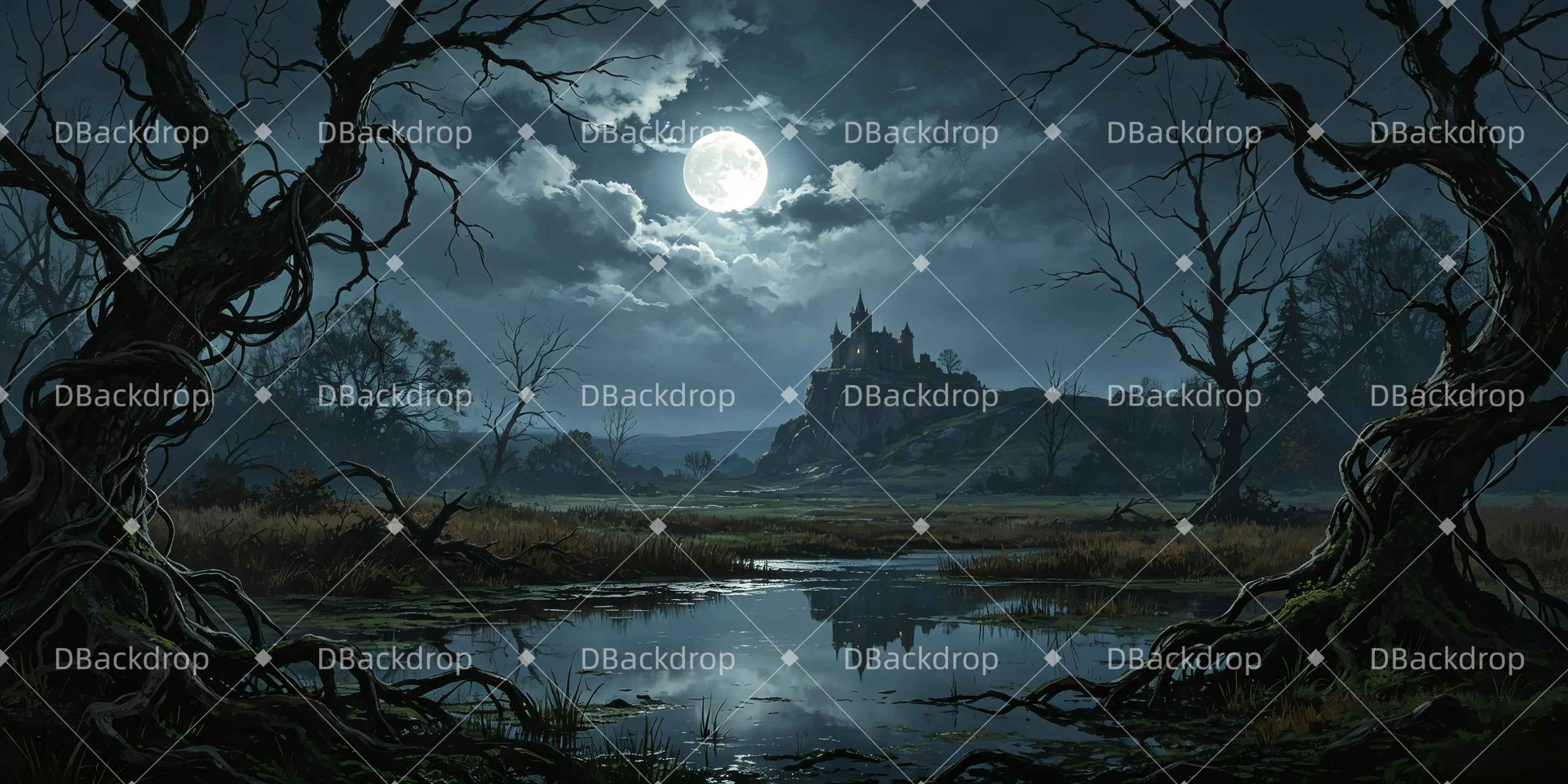 Movie Theater Backdrop Moonlit Lake Professional Stage Backdrops UK GQ65-T74