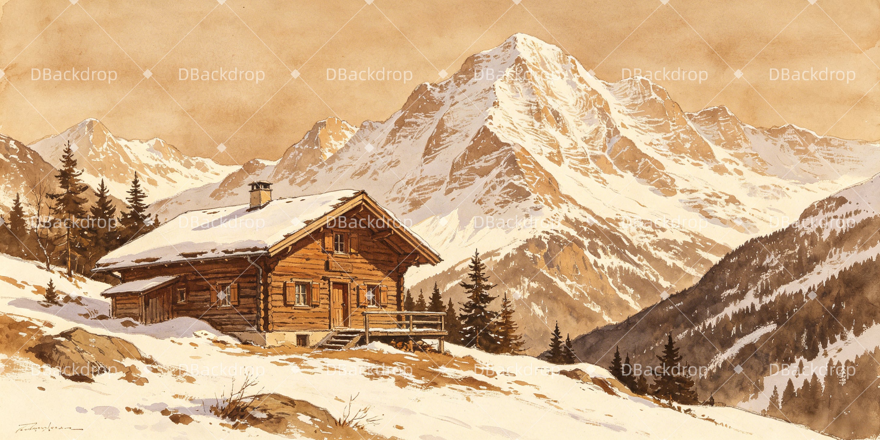 Backdrop For Theater Play Rocky Mountain Lodge UK Stage Backdrop GQ66-T51