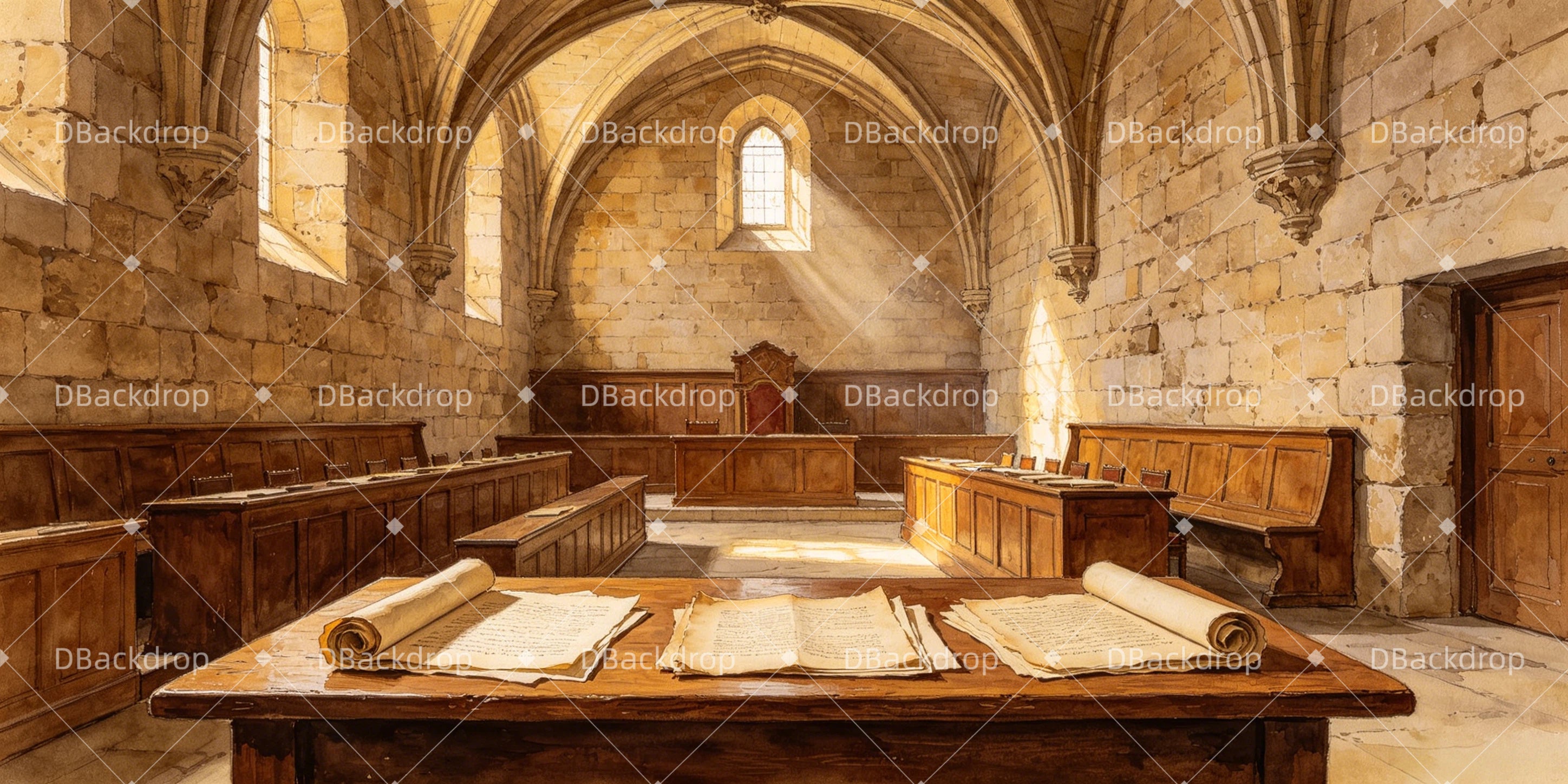 Large Stage Backdrops Cervantes' Trial Room Cheap UK Theater Backdrops GQ66-T72