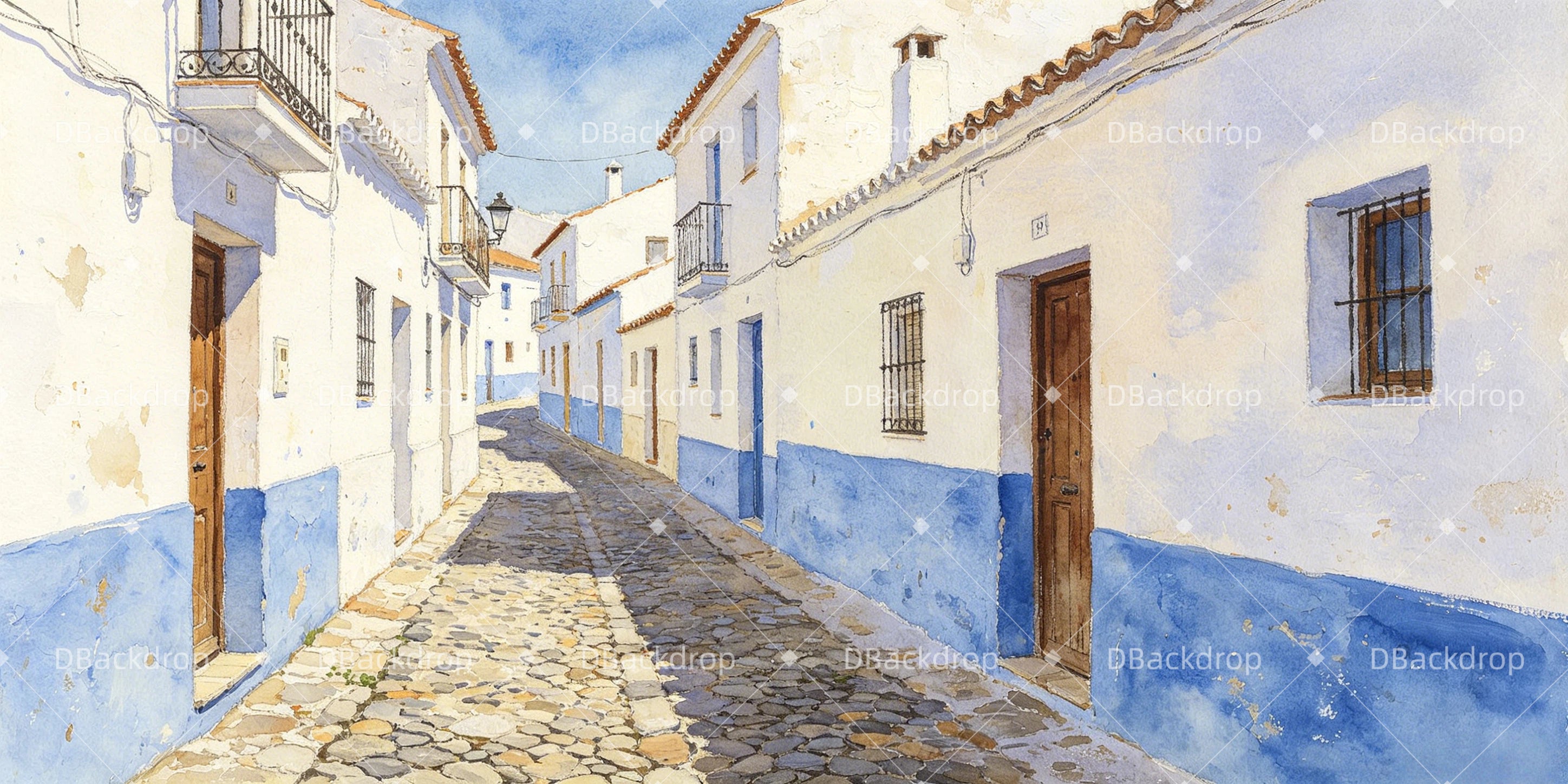 Stage Backdrop Ideas Spanish Village Street UK Movie Theater Backdrop GQ66-T76
