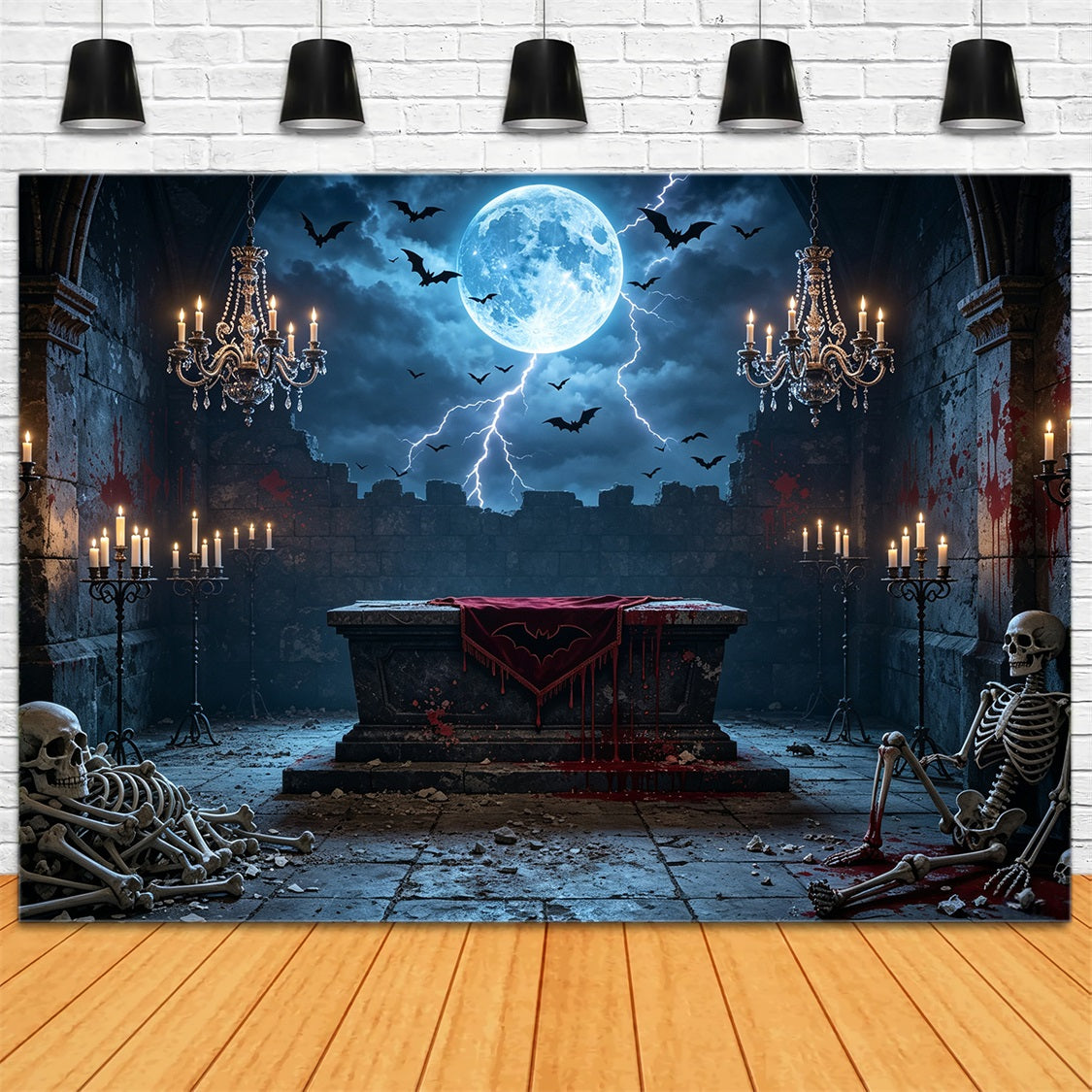Vampire Backdrop Moonlit Bloody Skeleton Altar Halloween Backdrop For Photography UK GQ67-100
