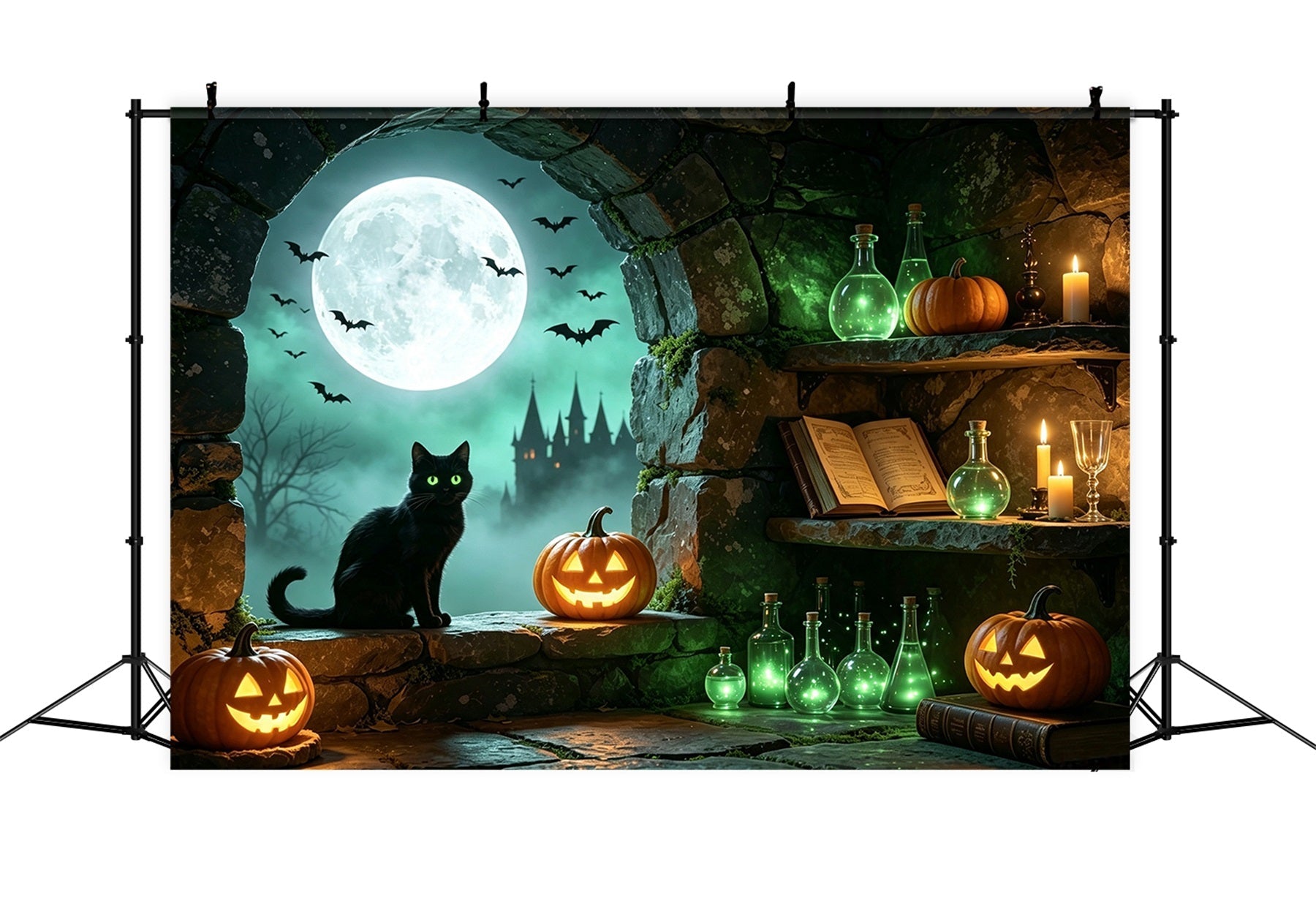 Witches Lair Backdrop Moonlit Cat Potion Alcove Lumberjack Photo Backdrop UK GQ67-101
