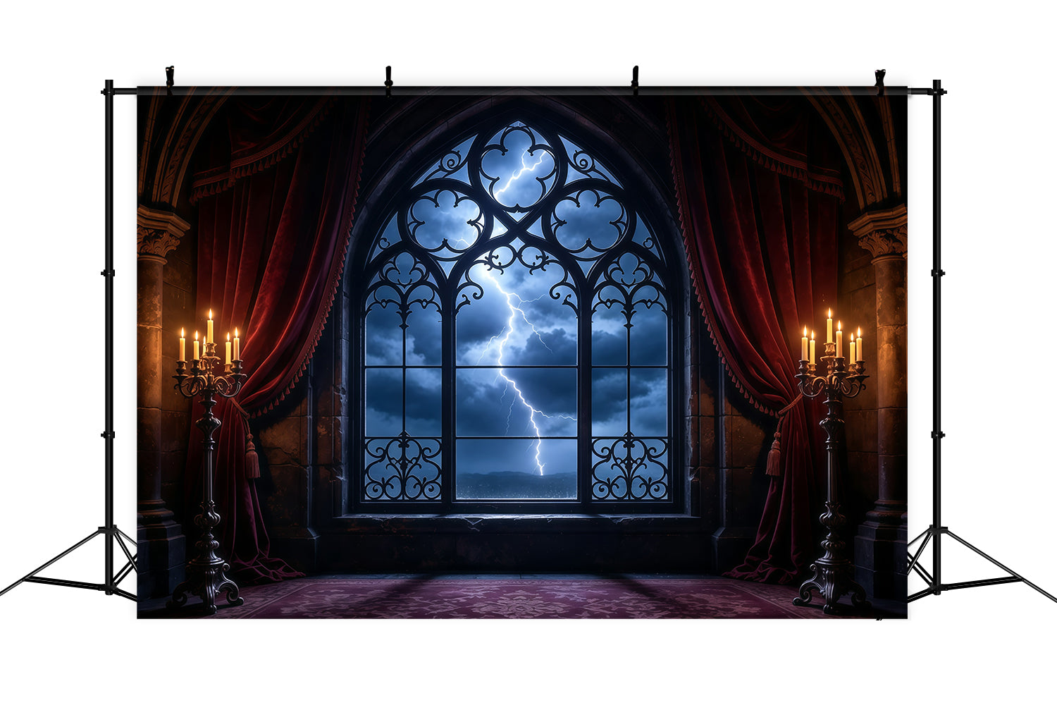 Vampire Backdrops Lightning Gothic Window Chamber 8x8 Halloween Backdrop UK GQ67-102