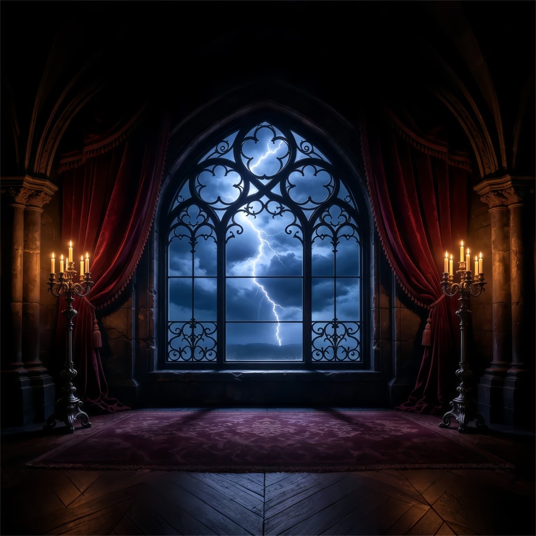 Vampire Backdrops Lightning Gothic Window Chamber 8x8 Halloween Backdrop UK GQ67-102