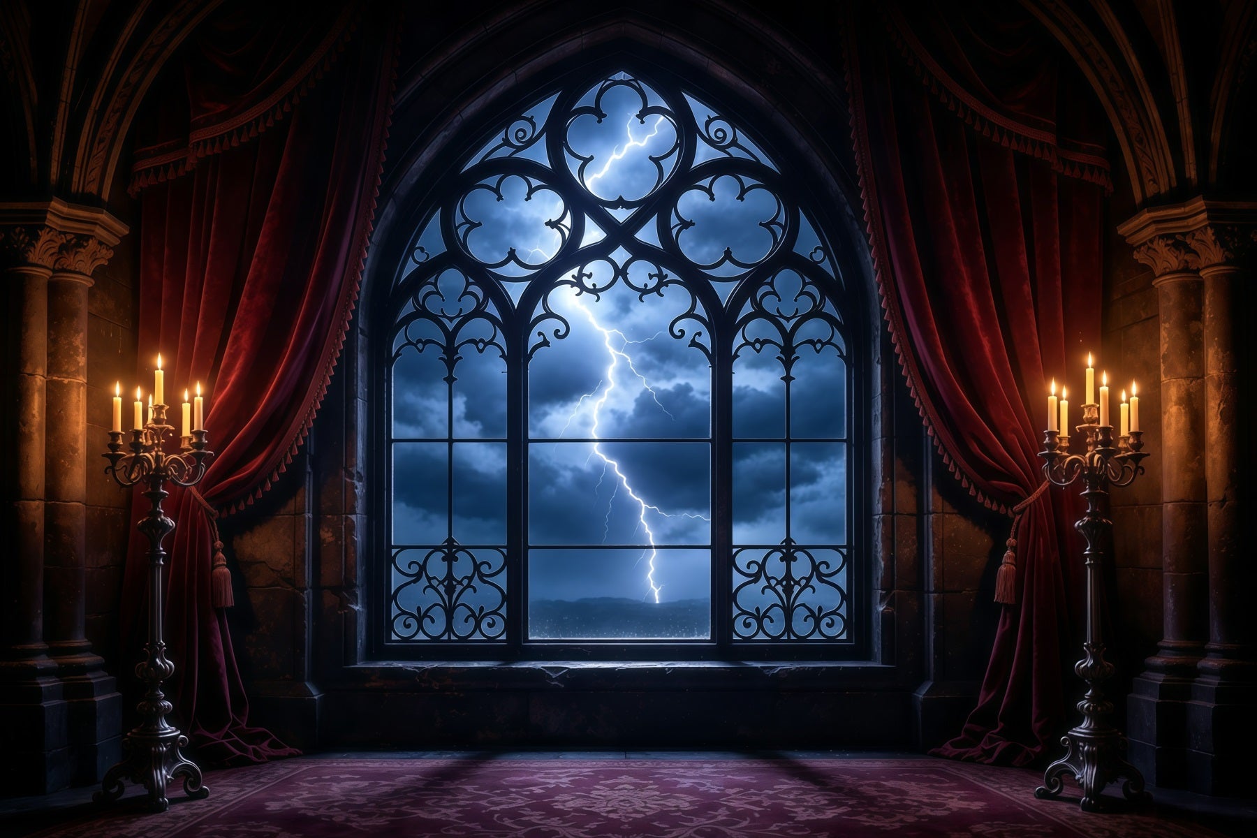 Vampire Backdrops Lightning Gothic Window Chamber 8x8 Halloween Backdrop UK GQ67-102